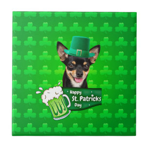 Azulejo De Cerámica Chihuahua Cuppy Dog St. Patrick's Day Green Clover