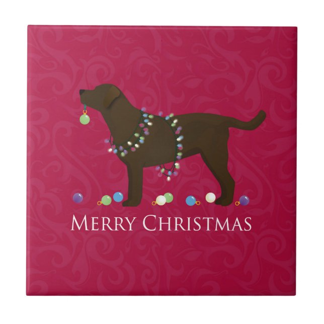 Azulejo De Cerámica Chocolate Lab Feliz diseño navideño (Frente)