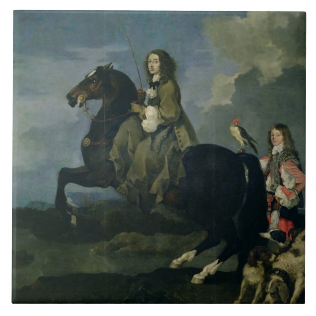 Azulejo De Cerámica Christina de Suecia (1626-89) a caballo, 1653 ( (Frente)