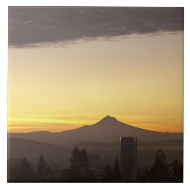 Azulejo De Cerámica Cielo del amanecer sobre Portland y Monte Hood, Or (Frente)