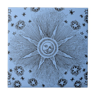Azulejo De Cerámica Cielo Nocturno Antiguo Estrellas Sol Zodiaco Medie