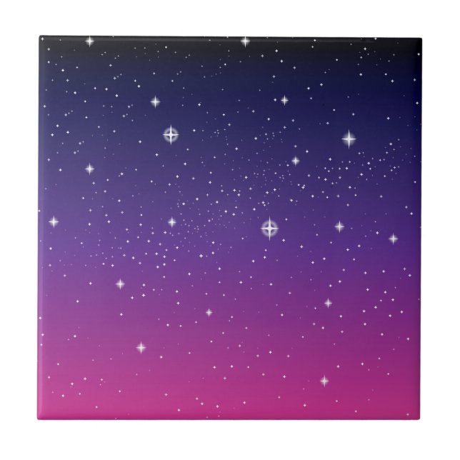 Azulejo De Cerámica Cielo nocturno estrellado púrpura oscuro (Frente)