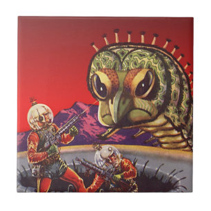 Azulejo De Cerámica Ciencia Ficción Vintage Ciempiés Insecto Guerra