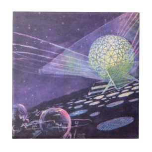 Azulejo De Cerámica Ciencia ficción vintage, un orbe brillante con ali