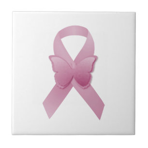 Azulejo De Cerámica Cinta rosada de la conciencia