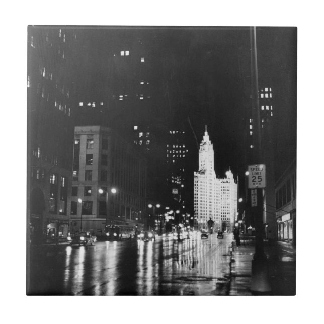 Azulejo De Cerámica circa 1954:  De la visión una avenida de Michigan (Frente)