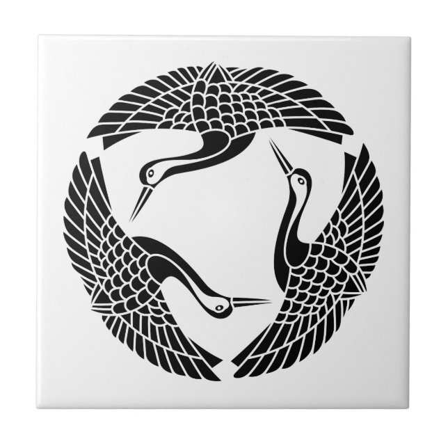 Azulejo De Cerámica Círculo de tres grúas (Frente)