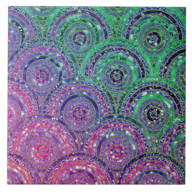 Azulejo De Cerámica Círculos de los puntos verdes rosados del Purpurin (Frente)