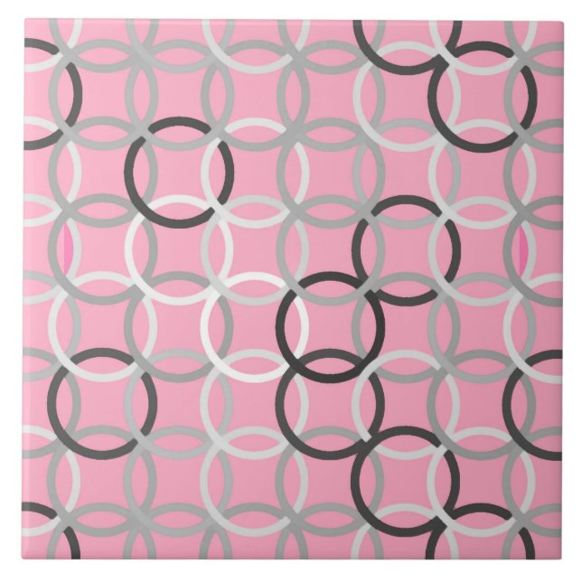 Azulejo De Cerámica Círculos modernos de los mediados de siglo, rosado (Frente)