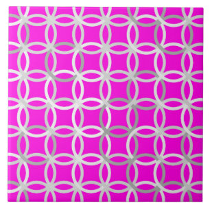 Azulejo De Cerámica Círculos modernos de mediados de siglo, magenta, g