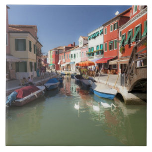 Azulejo De Cerámica Cisnes en canal, Isla de Burano, Venecia, Italia