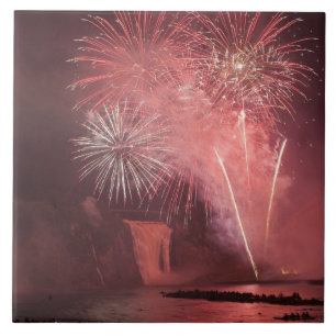 Azulejo De Cerámica Ciudad de Quebec, Quebec, Canadá. Fuegos artificia