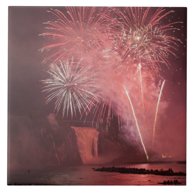 Azulejo De Cerámica Ciudad de Quebec, Quebec, Canadá. Fuegos artificia (Frente)