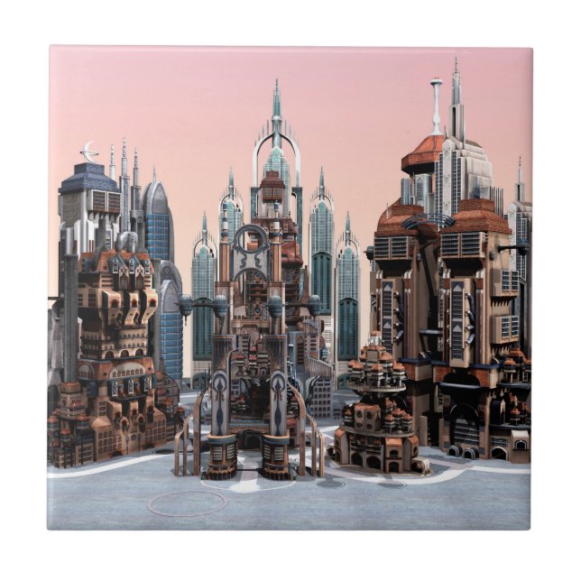 Azulejo De Cerámica Ciudad futurista (Frente)