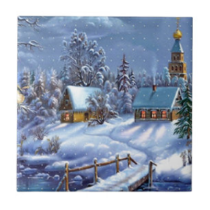 Azulejo De Cerámica Clásica, hermosa imagen vintage de Navidad