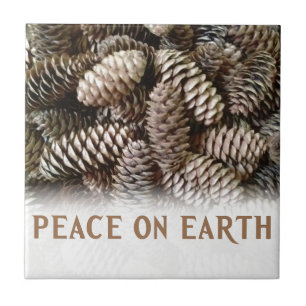 Azulejo De Cerámica Clásico Holiday Pine Cone Peace On Earth