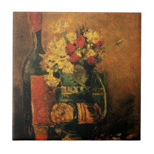 Azulejo De Cerámica Claveles, Rosas y una Botella por Vincent van Gogh