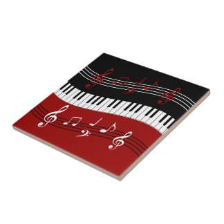 Azulejo De Cerámica Claves y notas de piano blanco rojo y negro elegan