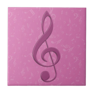 Azulejo De Cerámica Clef y notas musicales de Girly Pink