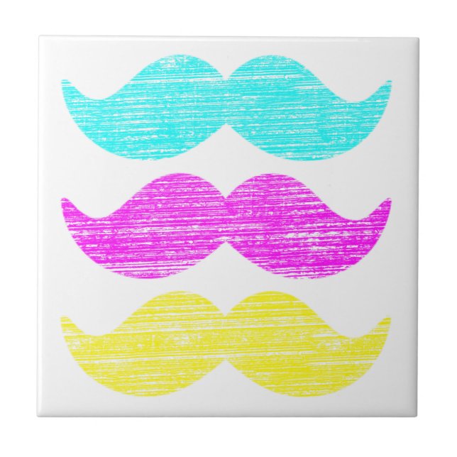 Azulejo De Cerámica CMY Mustaches (estilo letterpress) (Frente)