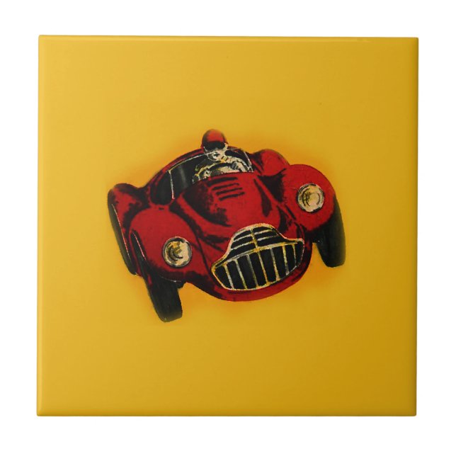 Azulejo De Cerámica Coche de Carreras automática amarillo rojo antiguo (Frente)