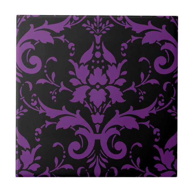 Azulejo De Cerámica Cocina de juego de Damasco morado y negro (Frente)