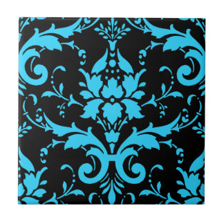 Azulejo De Cerámica Cocina de juego de Damasco Turquesa y Negro