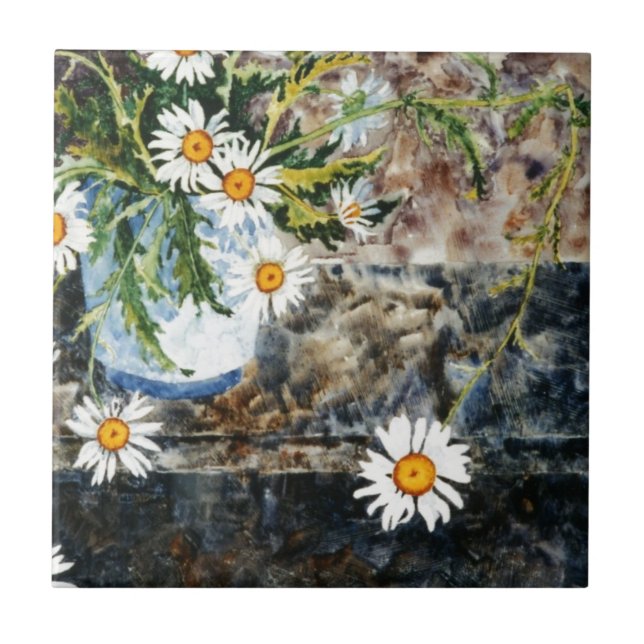 Azulejo De Cerámica Cocina Jardín "Estanque de margarita salvaje" Mosa (Frente)