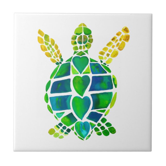 Azulejo De Cerámica Colección del amor de la tortuga de mar (Frente)