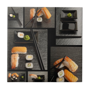 Azulejo De Cerámica Colección del sushi en fondo negro
