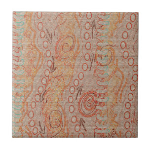 Azulejo De Cerámica Colección Sand Echoes #1 Arte Aborigen