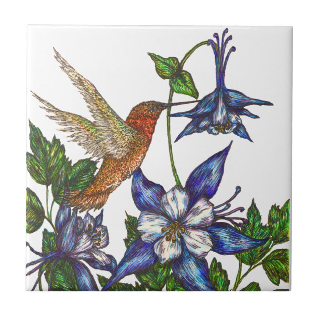 Azulejo De Cerámica Colibrí rufoso y Columbina (Frente)