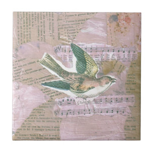 Azulejo De Cerámica Collage de medios mixtos para aves