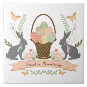 Azulejo De Cerámica Collage de Pascua Gráfico de la Vintage moderna