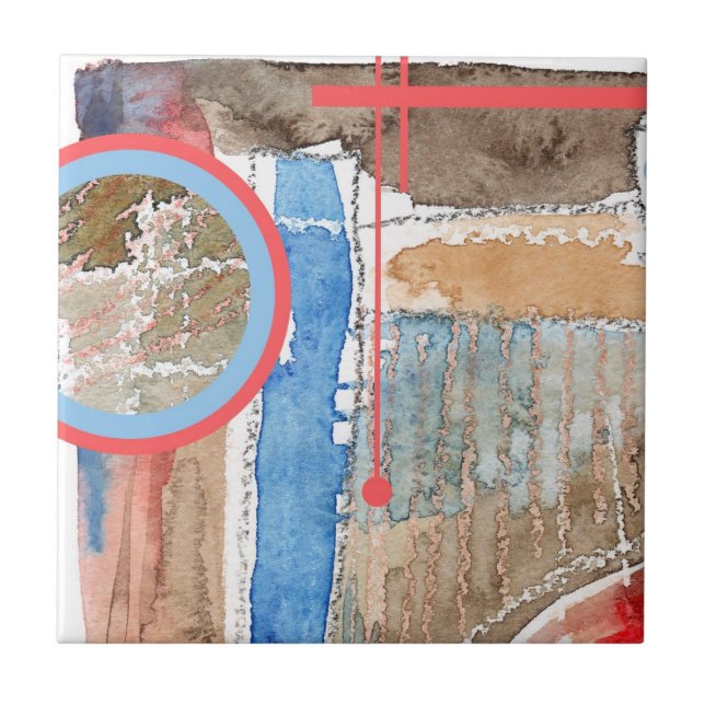 Azulejo De Cerámica collage del arte abstracto, técnicas mixtas y (Frente)