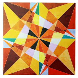 Azulejo De Cerámica Colores Cálidos Formas Geométricas Angulares Frías