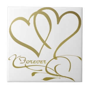 Azulejo De Cerámica Colores de fondo editables Forever Hearts Gold