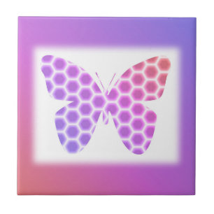 Azulejo De Cerámica Colorida pintura de mariposa geométrica rosa púrpu