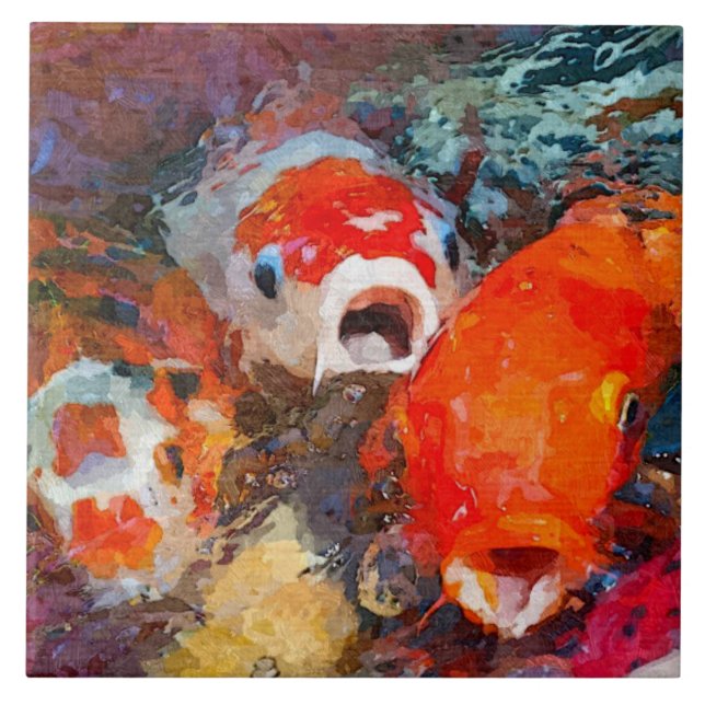 Azulejo De Cerámica Colorido Koi Fish (Frente)