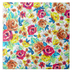 Azulejo De Cerámica Coloridos patrones de rosas vintage