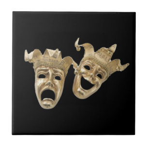 Azulejo De Cerámica Comedia y tragedia máscaras R Black Tile