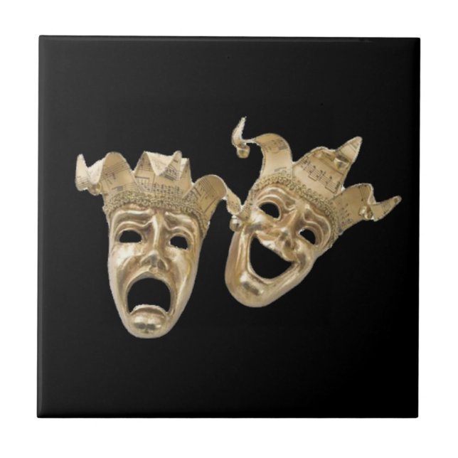 Azulejo De Cerámica Comedia y tragedia máscaras R Black Tile (Frente)