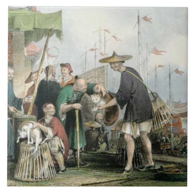 Azulejo De Cerámica Comerciantes chinos del gato, de 'China en una (Frente)