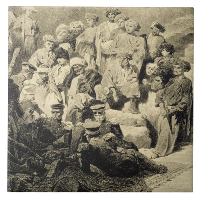 Azulejo De Cerámica Comida militar en las ruinas en Sioukh, Daguestán, (Frente)