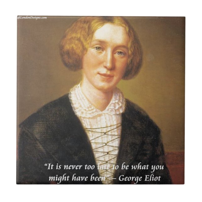 Azulejo De Cerámica Comilla de George Eliot "Nunca es Tarde" (Frente)