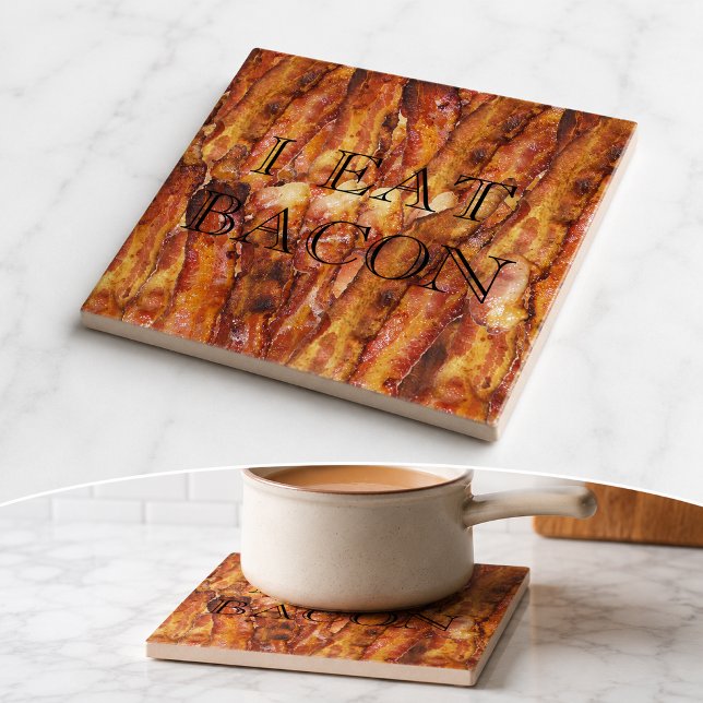 Azulejo De Cerámica Como texto de tocino con fondo (I Eat Bacon Text with Background Tile)
