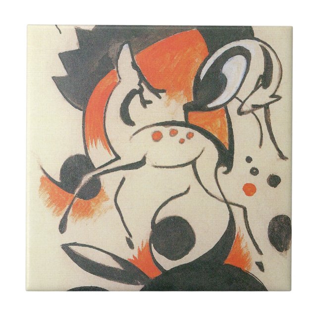Azulejo De Cerámica Composición con dos ciervos de Franz Marc (Frente)