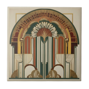 Azulejo de cerámica con abanico Art Deco