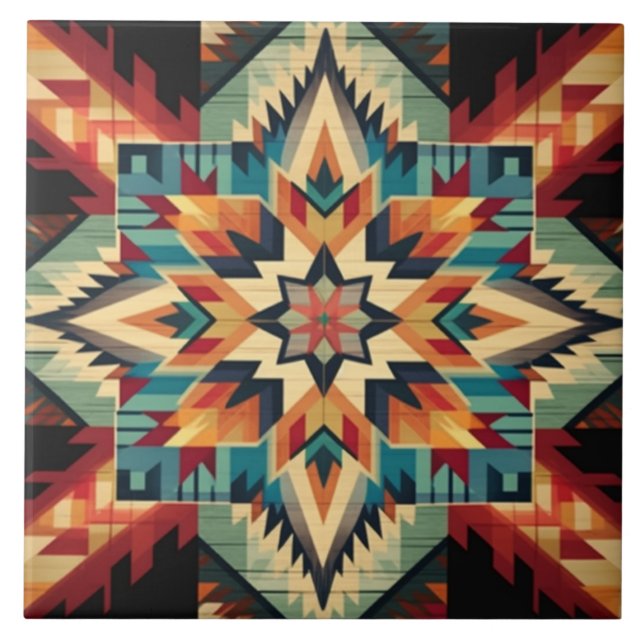 Azulejo de cerámica con diseños del sudoeste/Aztec (Frente)