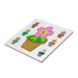 Azulejo de cerámica con flores en maceta Rosy Posy